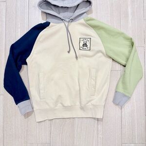 Teddy Fresh Cream Hoodie with Blue and Green Sleeves